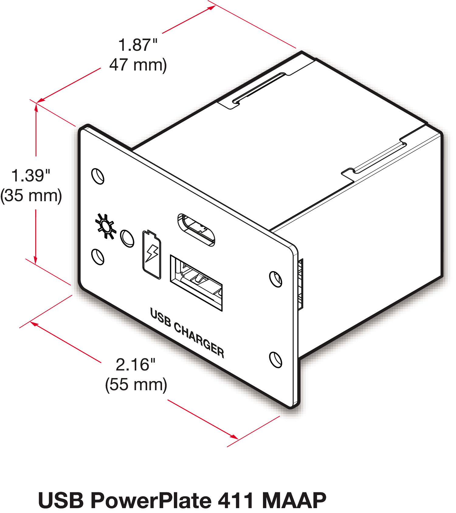 USB PowerPlate 411 MAAP dimensions diagram